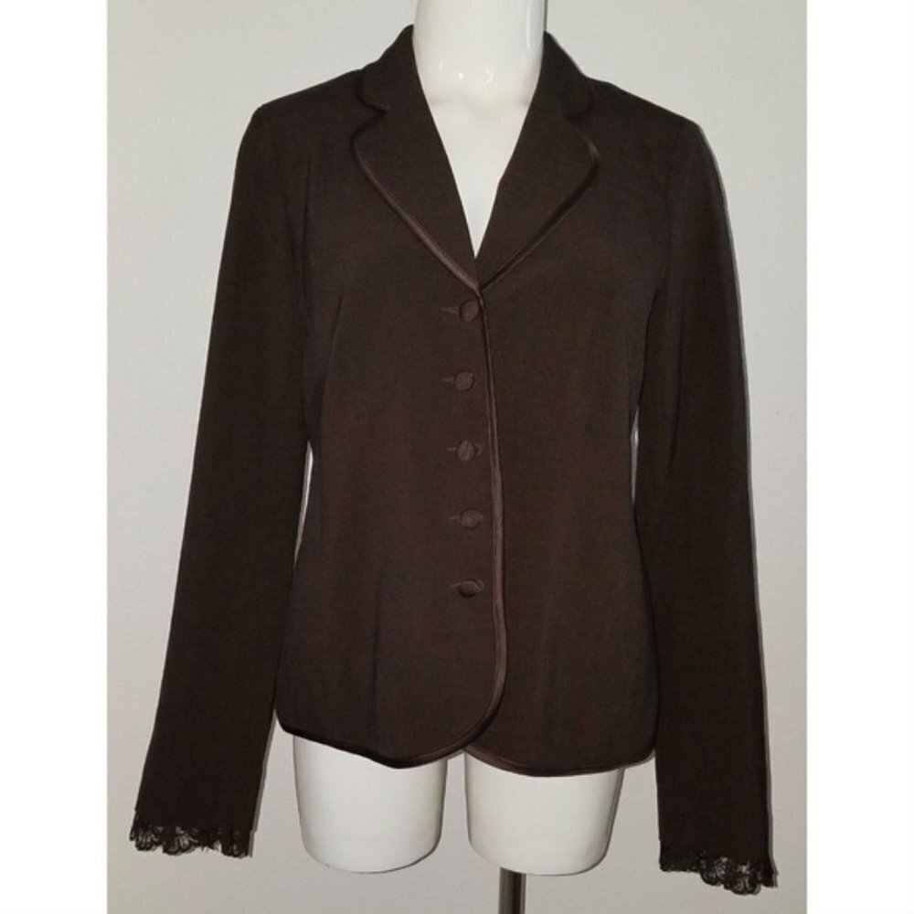 Motherhood Maternity Brown Blazer Jacket Size Small Career Pink Lined Lace Wrist